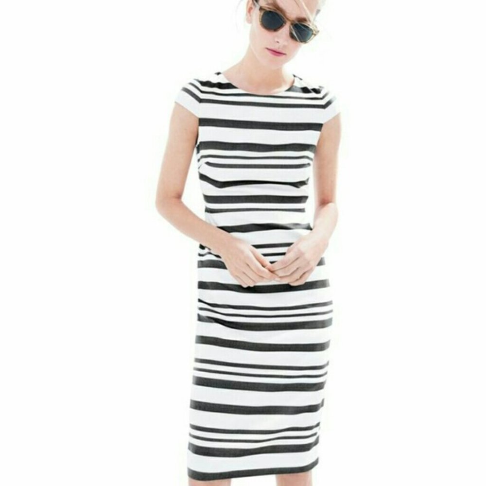 J Crew Black Double Stripe Cap Sleeve Dress Sz 4